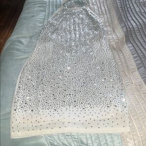 Windsor Silver Sequin Halter Sheath Dress